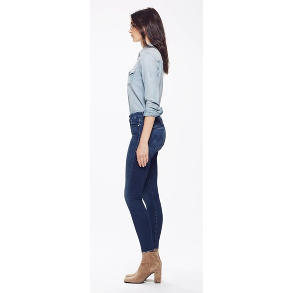 Mother The Looker Ankle Fray Jeans Skinny Super Stretch Denim Fast Times Wash 24 - Picture 2 of 11